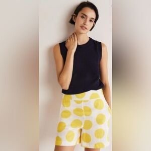 Boden Georgina Linen Shorts in White with Yellow Polka Dots Size 6